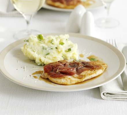 Chicken saltimbocca with basil mash