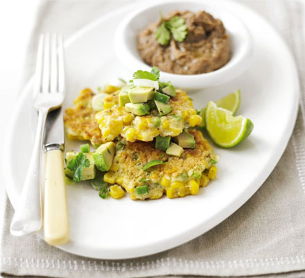 Corn cakes with avocado salsa