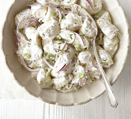 Creamy potato salad with broad beans