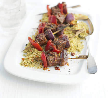 Harissa lamb & pepper kebabs