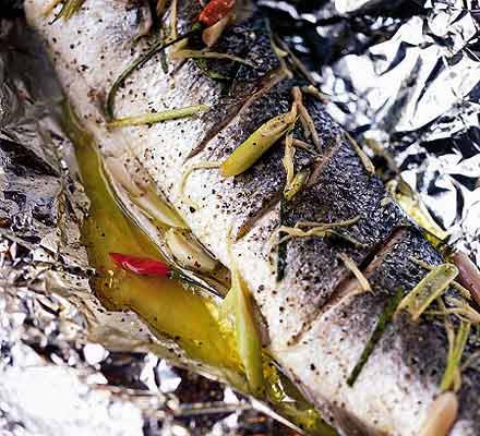 Baked sea bass with lemongrass & ginger