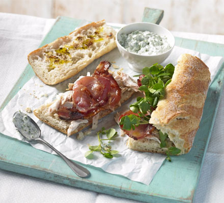 Chicken, bacon & watercress baguettes