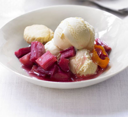 Slow-roasted rhubarb with ginger ice cream