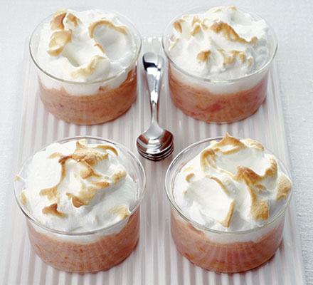 Rhubarb & strawberry meringue pots