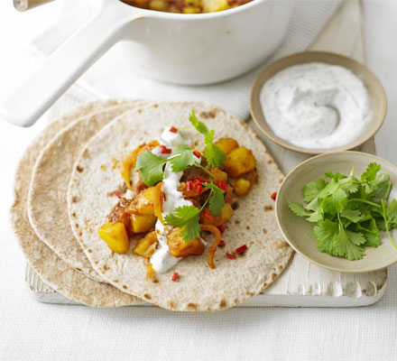 Mumbai potato wraps with minted yogurt relish