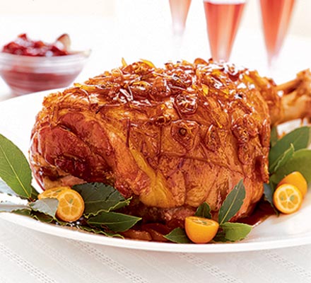 Christmas ham with sticky ginger glaze