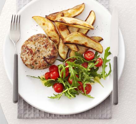 Italian pork patties with potato wedges