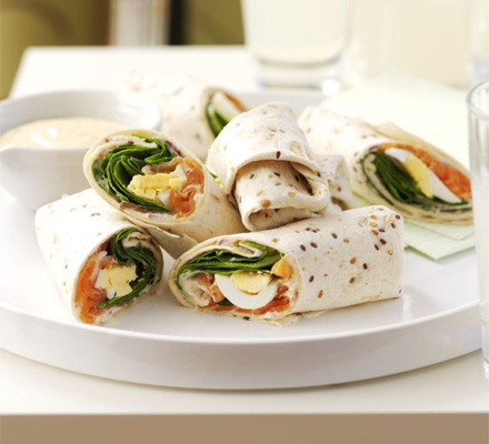 Salmon & egg wraps with mustard mayo