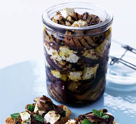 Aubergines & feta with chilli