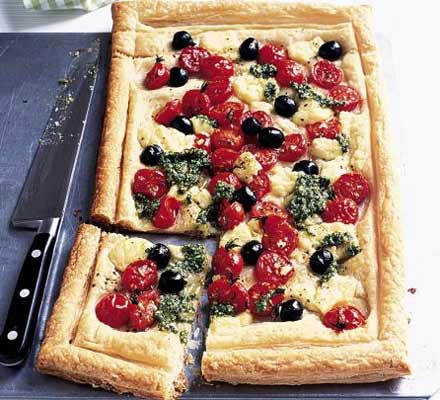 Cheese, tomato & pesto tart