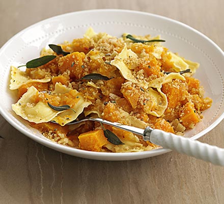 Ravioli with squash & crunchy crumbs