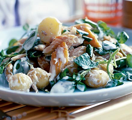 Warm new potato & smoked mackerel salad