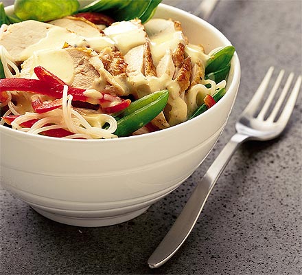 Warm chicken noodle salad