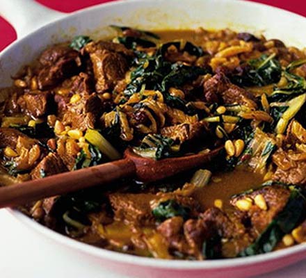 Moroccan chard & lamb pan-fry