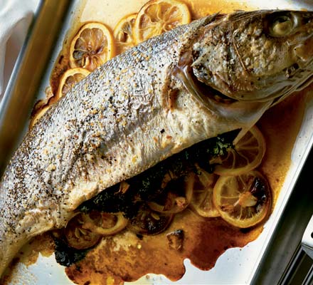 Baked sea bass with lemon & herbs (with Tarator sauce)