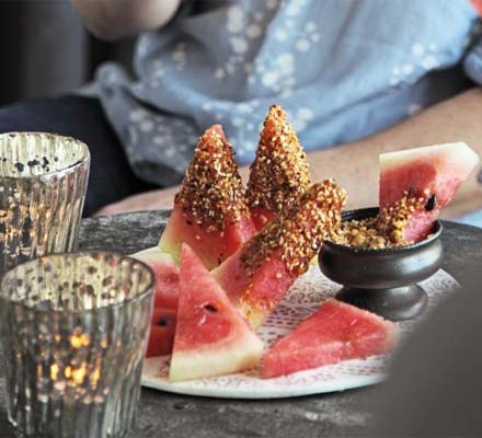 Watermelon with dukkah dip