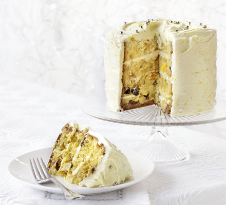 Orange frosted panettone cake