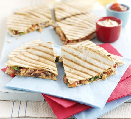 Refried bean quesadillas