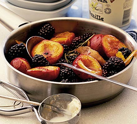 Plums & blackberries in rosemary syrup