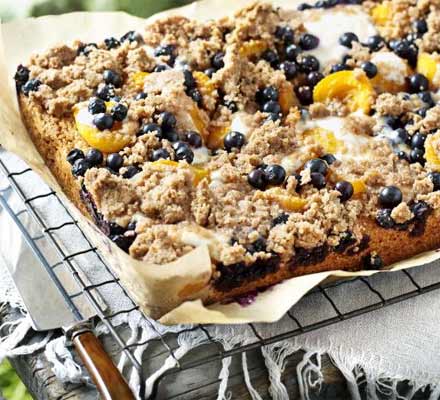 Apricot & blueberry crumble cake