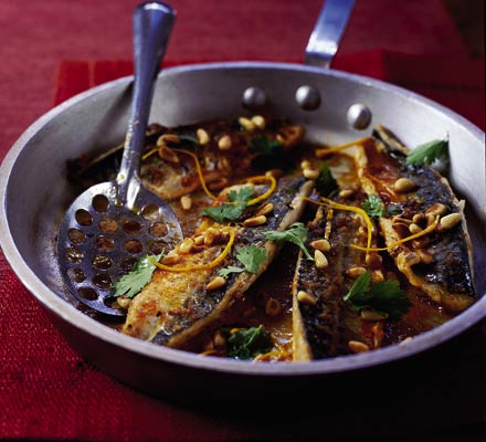 Mackerel with orange & harissa glaze