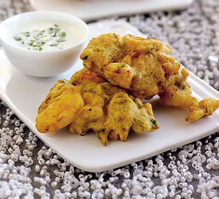 Prawn, mango & spring onion pakoras