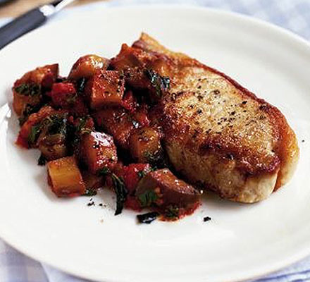 Pork chops with aubergine