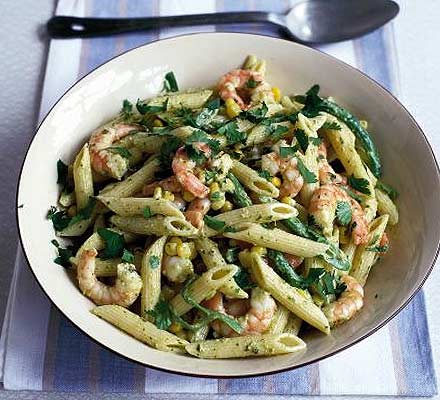 Prawn, sweetcorn & runner bean pasta