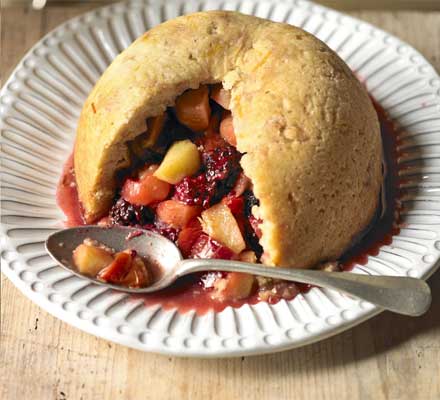 Baked fruity autumn pudding