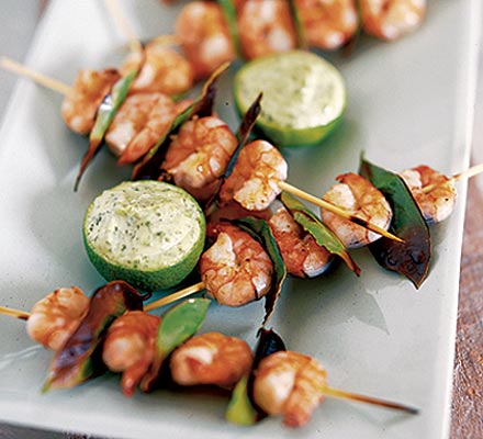 Bay scented prawns with basil mayonnaise