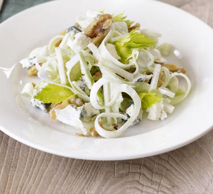 Celery ‘string’ blue cheese & walnut salad