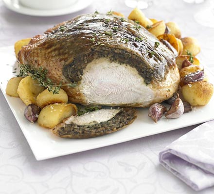 Moist turkey crown with chestnut truffle stuffing