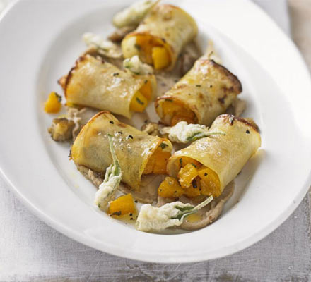 Butternut squash in potato cannelloni