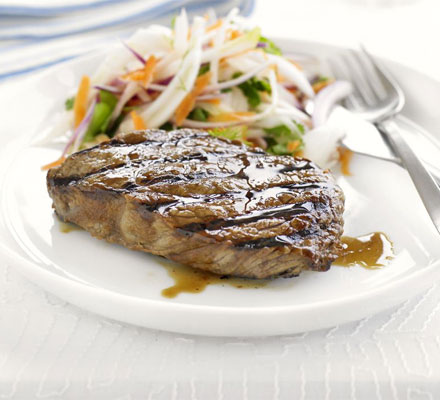 Teriyaki steak with fennel slaw