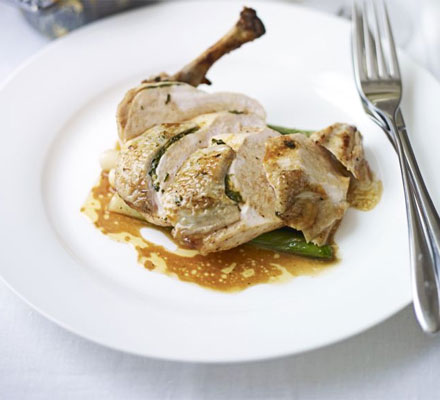 Butter-roasted supreme of chicken with wild mushroom & potato gratin