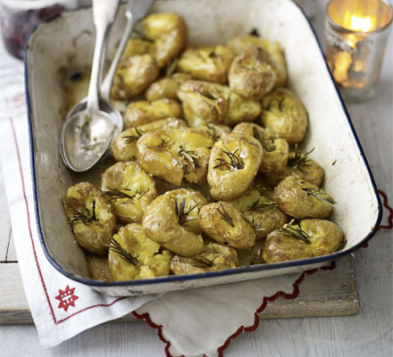 Squashed baby potatoes with rosemary