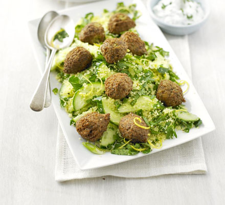 Falafel tabbouleh with lemon yogurt