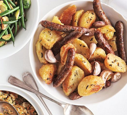 Rosemary & garlic roast potatoes with chipolatas