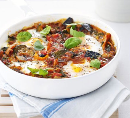 Easy ratatouille with poached eggs