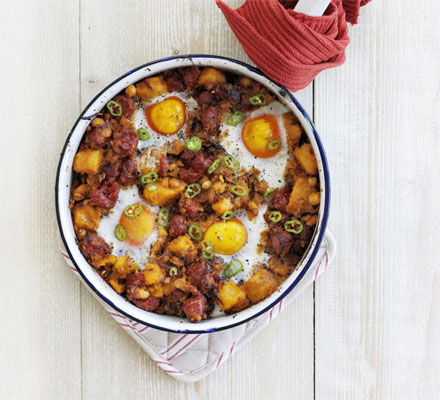 Sweet potato, chickpea & chorizo hash