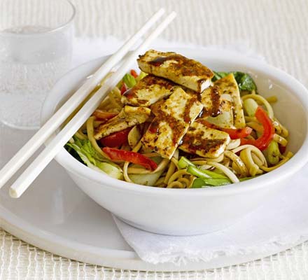 Sesame & honey tofu with rice noodles