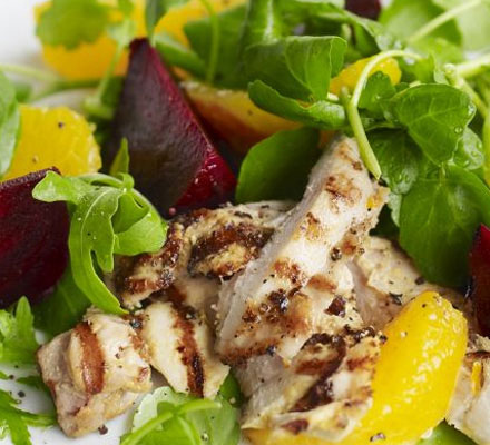 Mustard griddled chicken, beetroot & orange salad