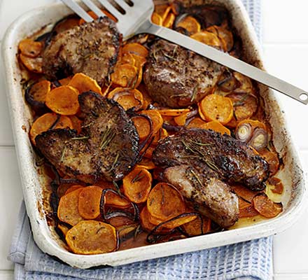 Lamb steaks with rosemary sweet potatoes