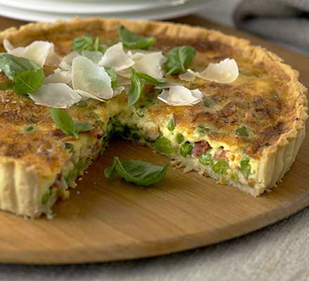 Basil, pea & pancetta tart