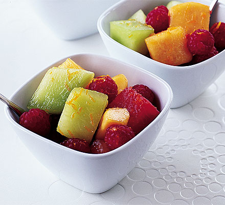 Melon, orange & raspberry cups