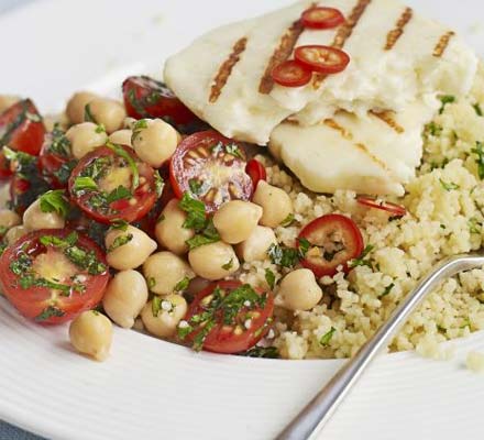 Halloumi with chickpea salsa & couscous