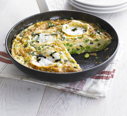 Goat’s cheese, pea & bean frittata