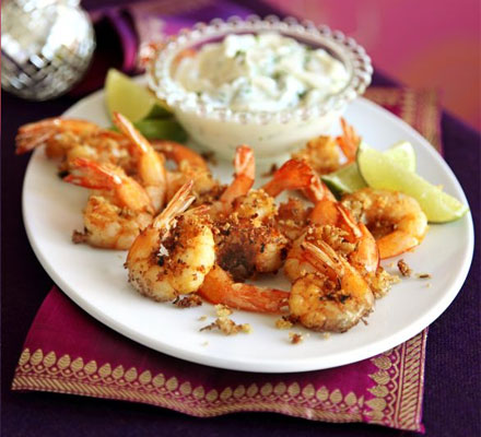 Spiced prawns with coriander mayo