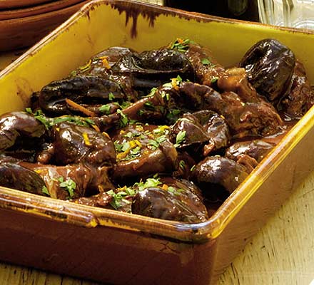 Coq au vin with plump prunes