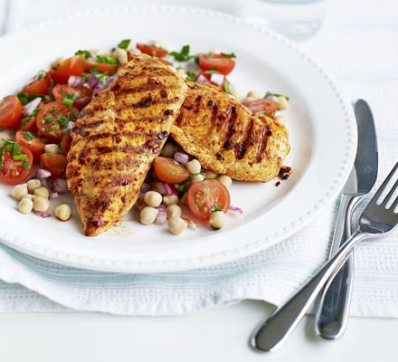 Harissa chicken with chickpea salad